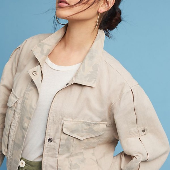 Anthropologie Jackets & Blazers - Anthropologie Beige Cropped Camo Jacket Size L